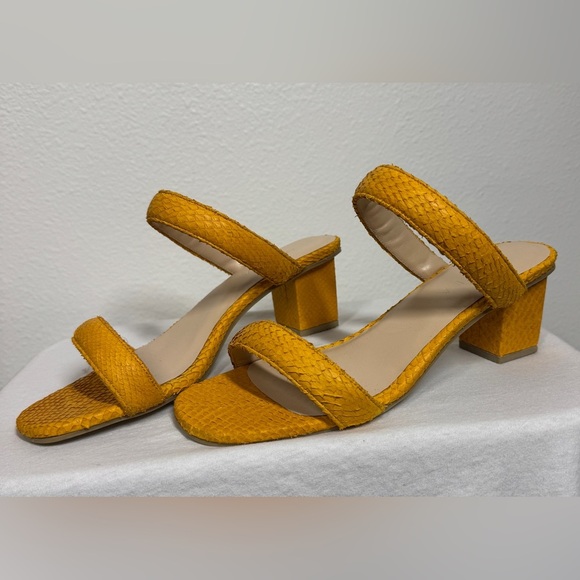 Nayla Dani Daffodil Yellow Sustainable Faux Reptile Snake Block Heel Sandal 7 - Picture 2 of 14